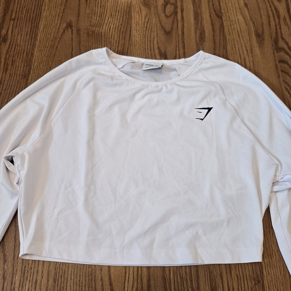 GYMSHARK White Long Sleeve Crop Top Active Cropped Stretch Gym Yoga Outdoor M - Picture 9 of 9